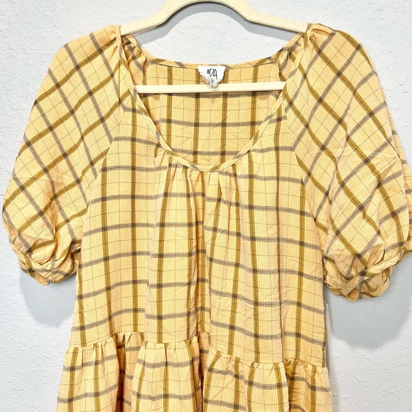 DRA Los Angeles Windowpane Babydoll Dress Yellow Medium M - Picture 3 of 6